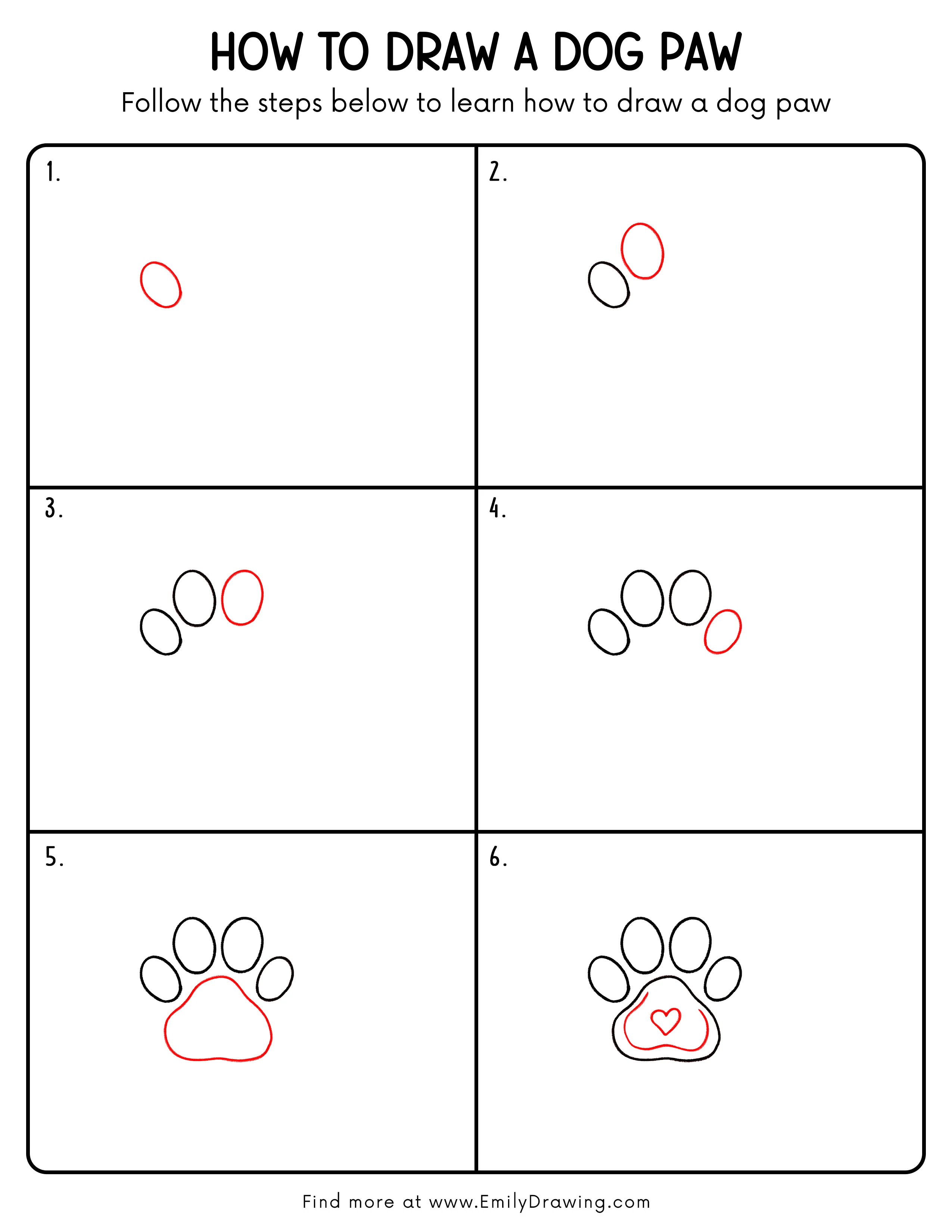 Printable Dog Paw Drawing Guide